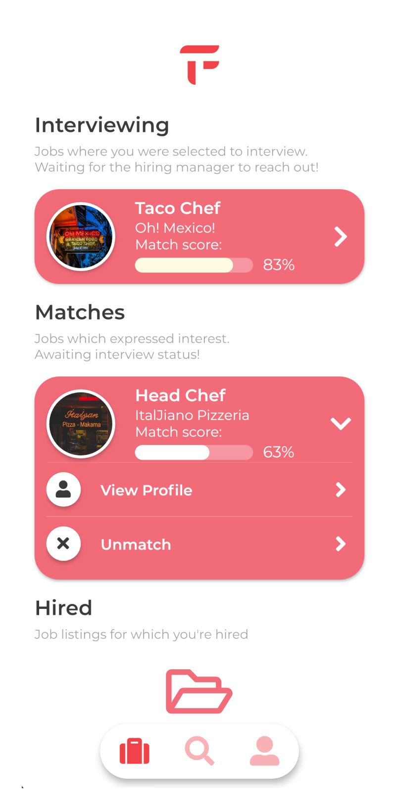App Screen P Job Listings